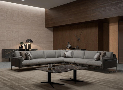 Gray Upholstered furniture Corner sofa L-shape Living room Suite Furnishings Coffee table